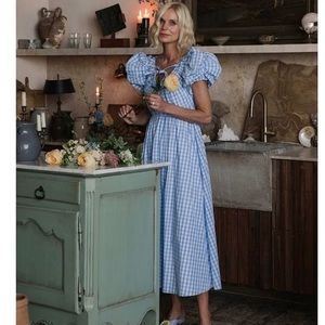 ANTONIO MELANI Blue Gingham Midi Dress